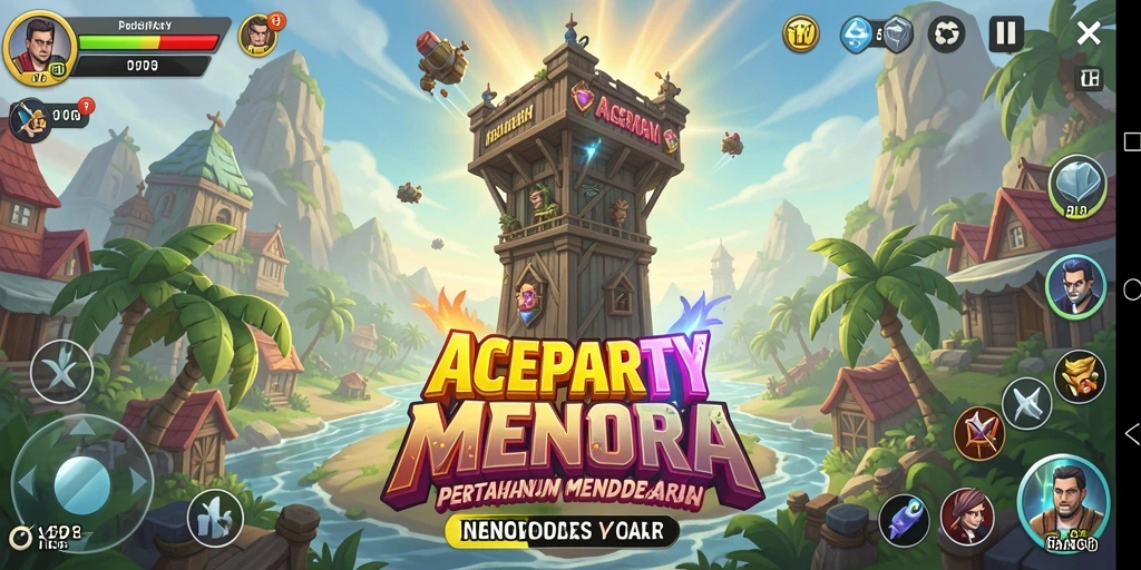 Tangkapan layar menunjukkan aksi menara pertahanan yang epik dalam ACEPARTY.