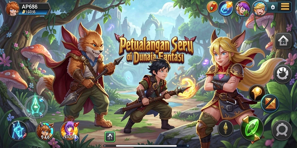 Menampilkan gameplay seru dalam dunia petualangan fantasi.