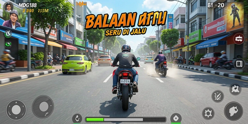 Screenshot MDG188 menampilkan aksi balapan motor yang mendebarkan.