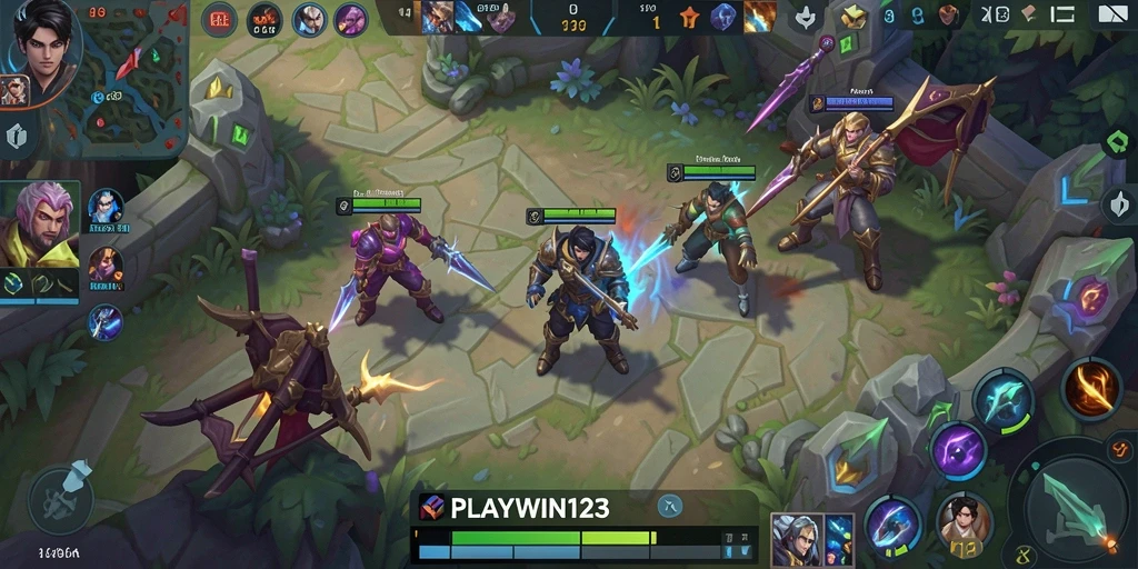 Tampilan seru gameplay MOBA dalam PLAYWIN123 yang menantang.
