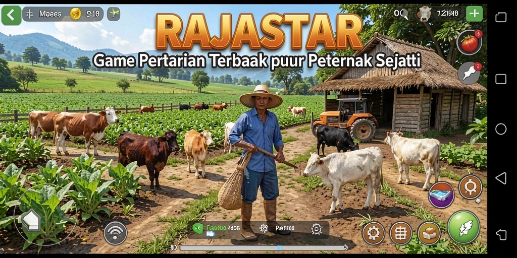 Screenshot gameplay RAJASTAR menunjukkan aktivitas bertani yang seru.