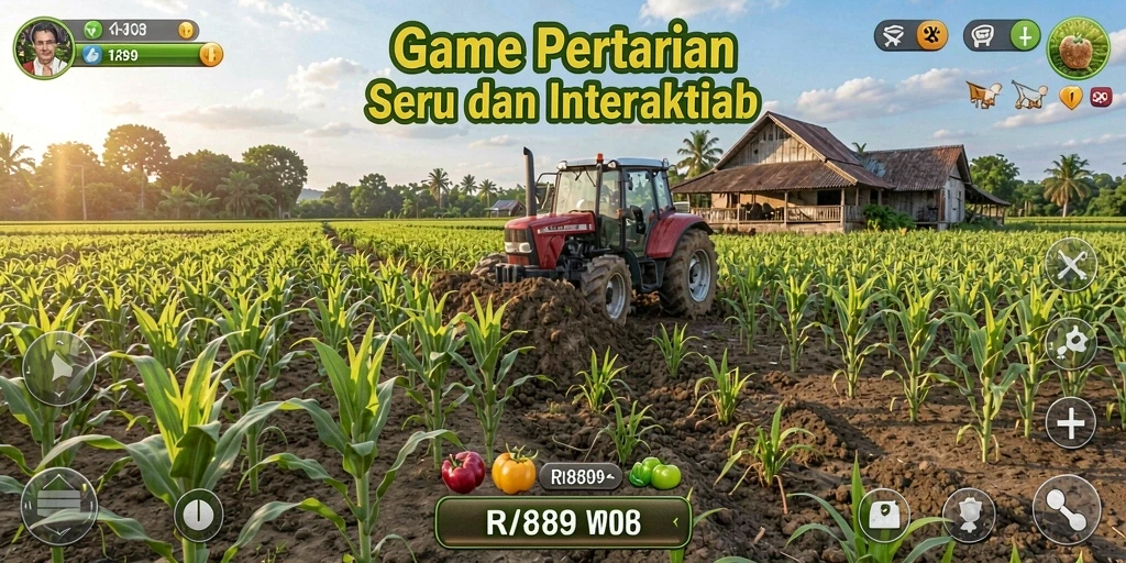 Gameplay interaktif dalam RI889 yang menampilkan suasana pertanian.