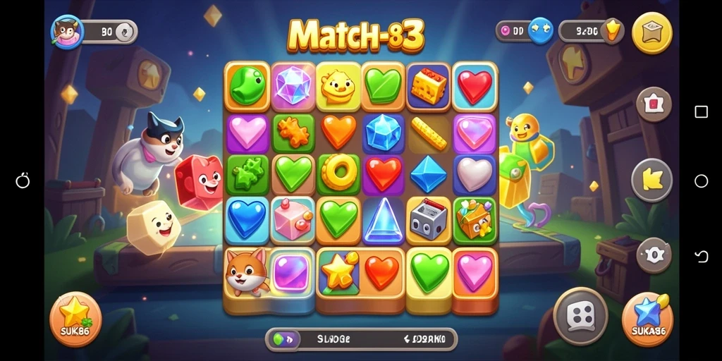 Tampilan Gameplay SUKA86 yang menarik dan penuh warna dalam permainan Match-3.